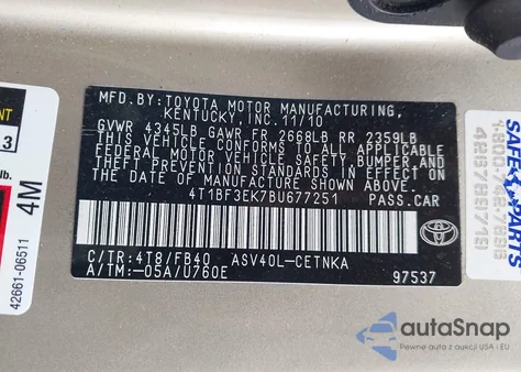 2011 Toyota Camry из США, поврежденный, VIN 4T1BF3EK7BU677251